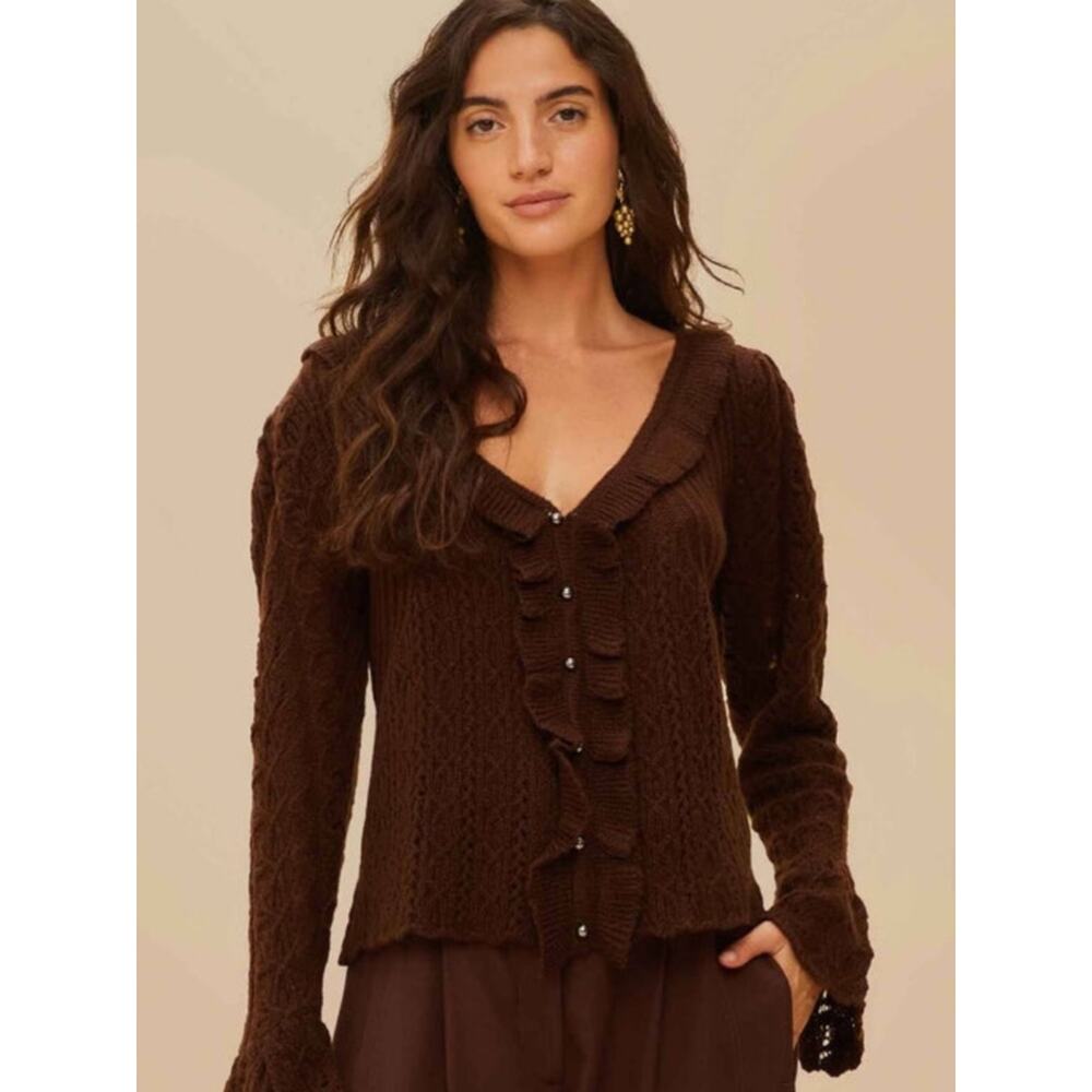 NWT Farm Rio Lace Stitch Ruffle Cardigan Size Medium